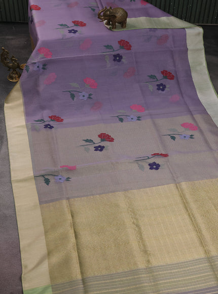 Pastel Lavender-Pista Green Banarasi Kora Silk Saree