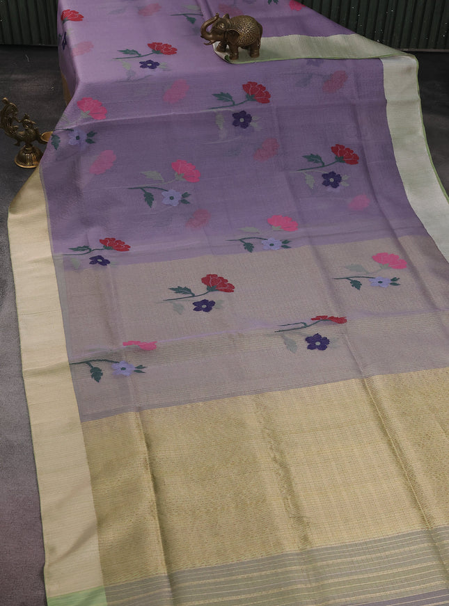 Pastel Lavender-Pista Green Banarasi Kora Silk Saree