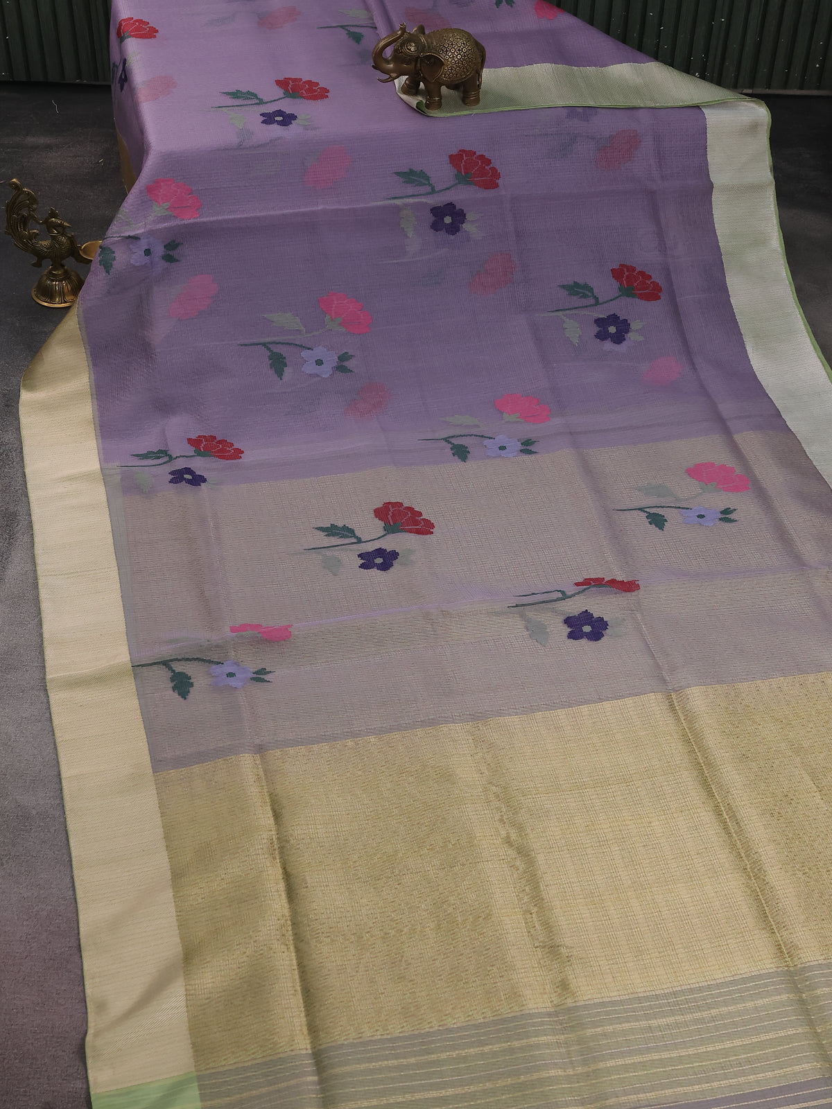 Pastel Lavender-Pista Green Banarasi Kora Silk Saree