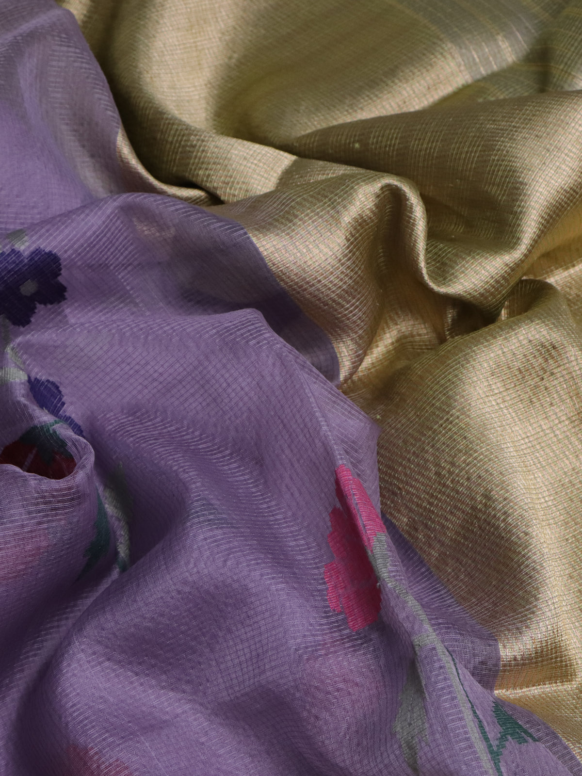Pastel Lavender-Pista Green Banarasi Kora Silk Saree