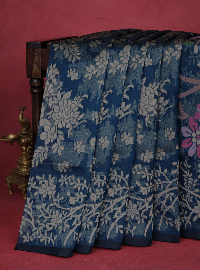 Peacock Blue Banarasi Kora Silk Saree