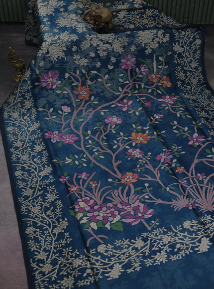 Peacock Blue Banarasi Kora Silk Saree