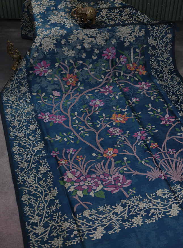 Peacock Blue Banarasi Kora Silk Saree
