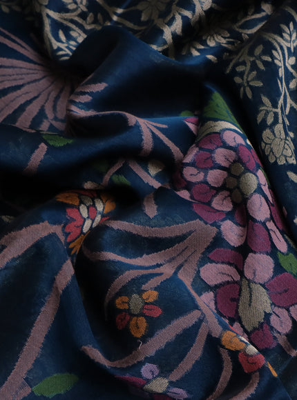 Peacock Blue Banarasi Kora Silk Saree