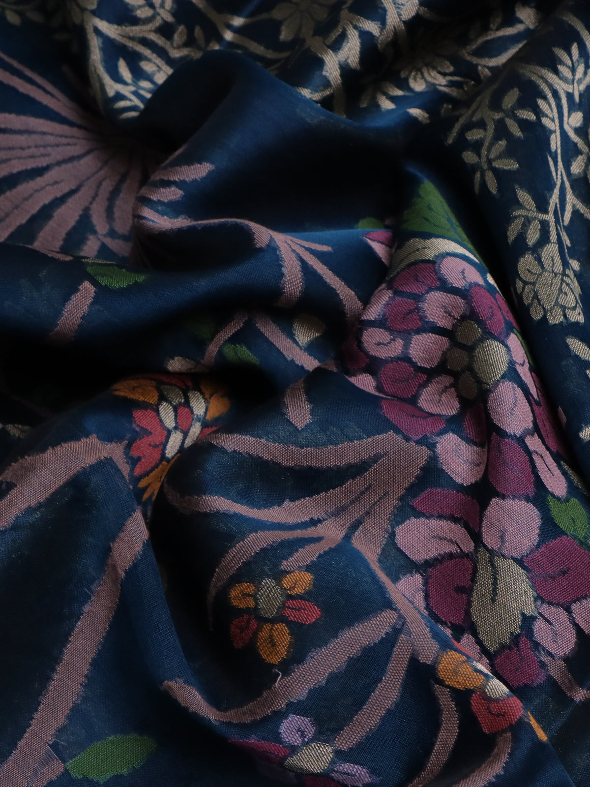 Peacock Blue Banarasi Kora Silk Saree