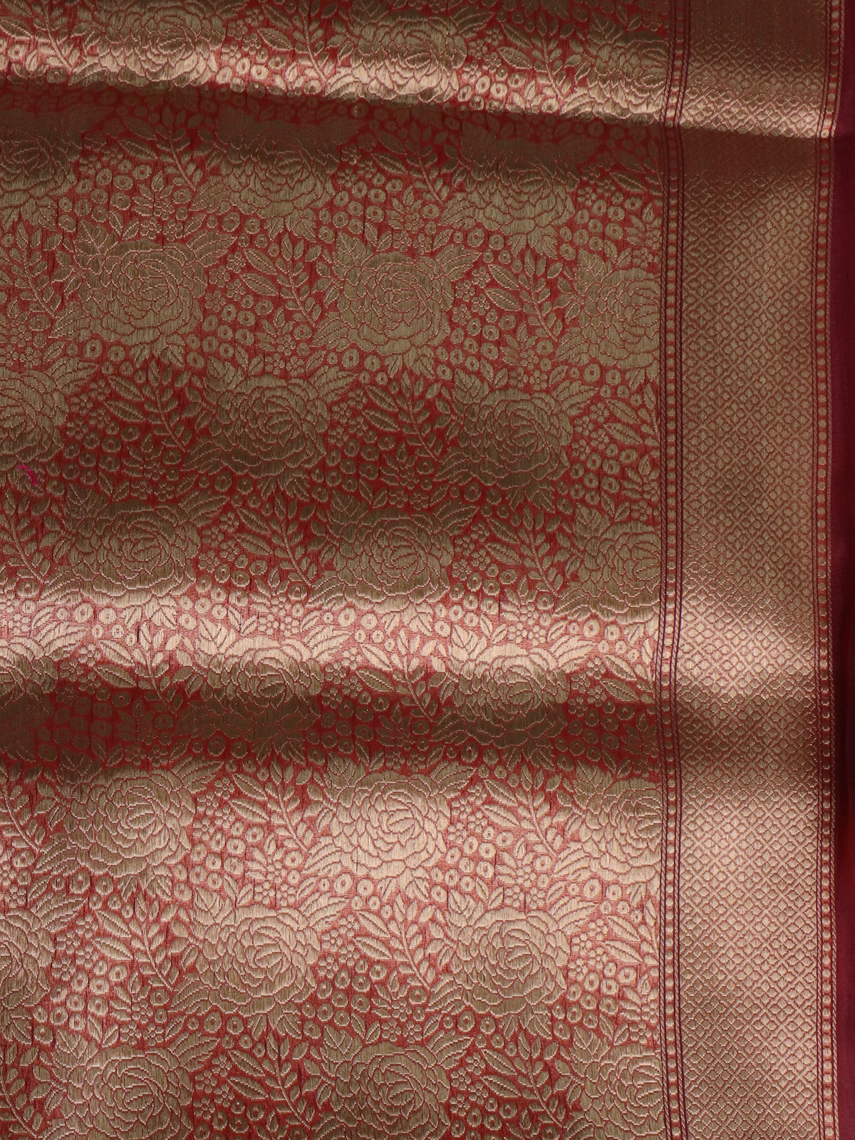 Pastel Lavender-Red Banarasi Kora Silk Saree