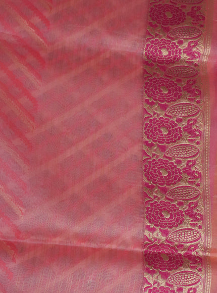 Peach Orange Banarasi Kora Silk Saree