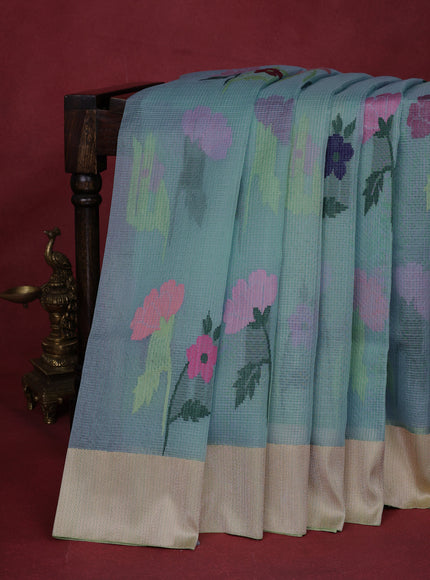 Light Blue- Pista Green Banarasi Kora Silk Saree