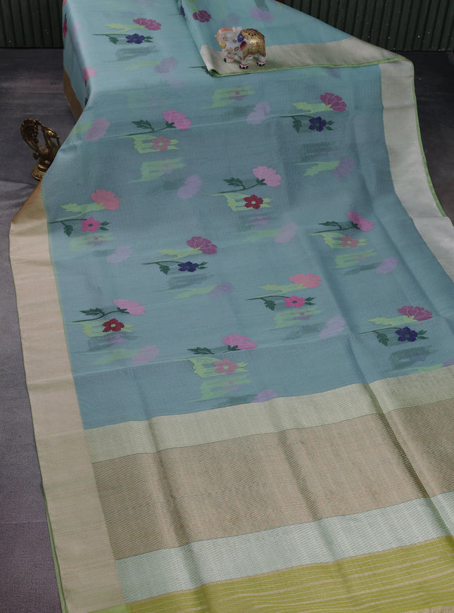 Light Blue- Pista Green Banarasi Kora Silk Saree