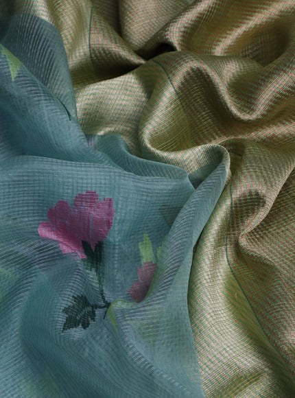 Light Blue- Pista Green Banarasi Kora Silk Saree