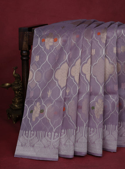 Pastel Grey Banarasi Kora Silk Saree