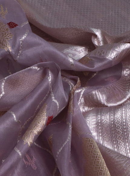 Pastel Grey Banarasi Kora Silk Saree