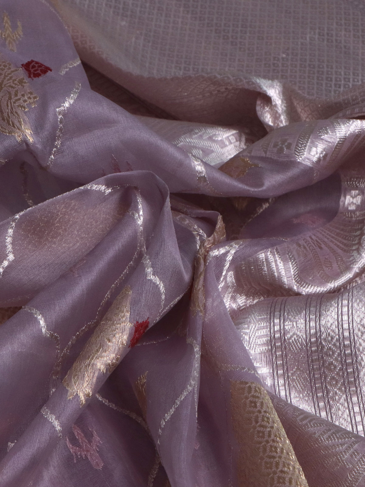 Pastel Grey Banarasi Kora Silk Saree