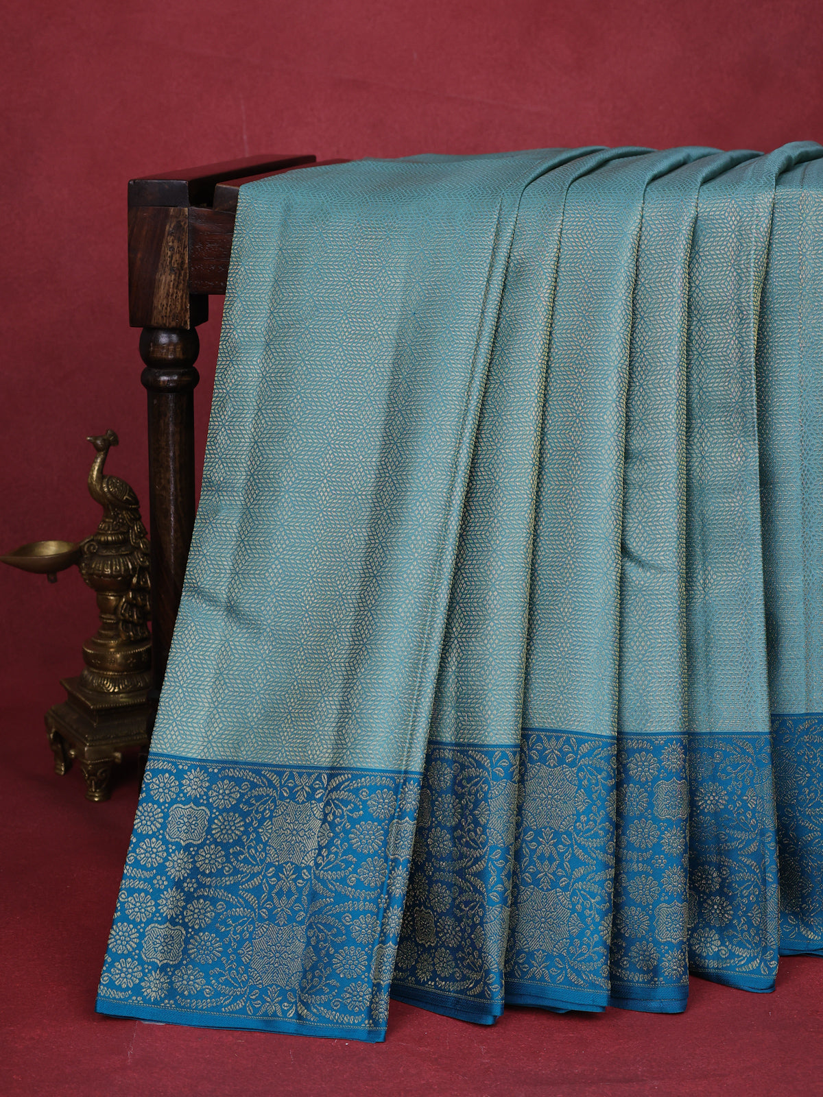 Teal Blue Kanchipuram Silk Saree