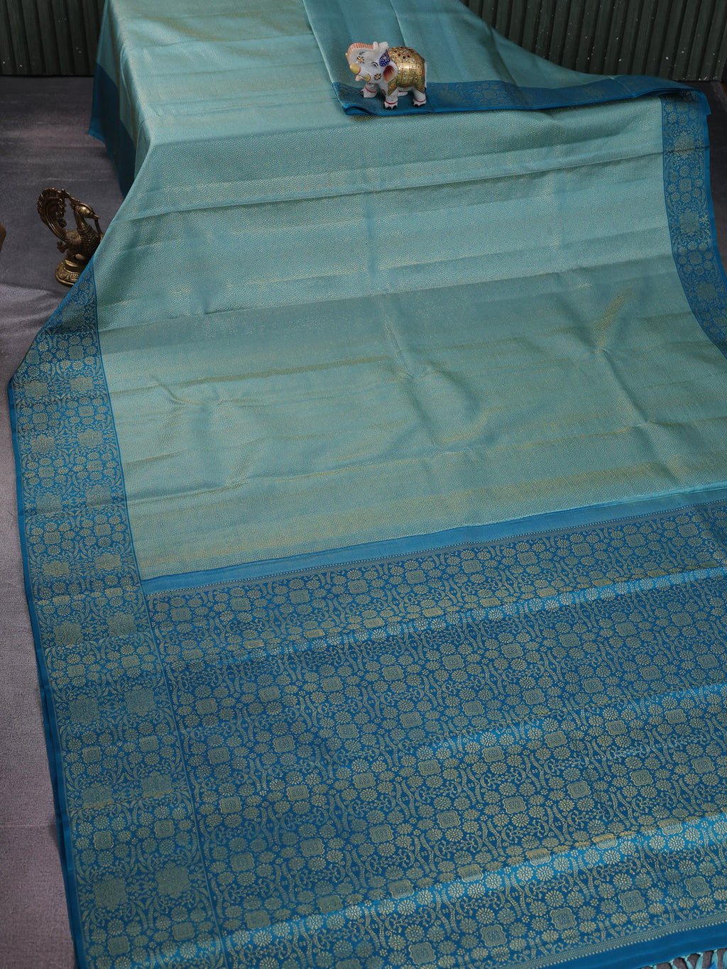 Teal Blue Kanchipuram Silk Saree