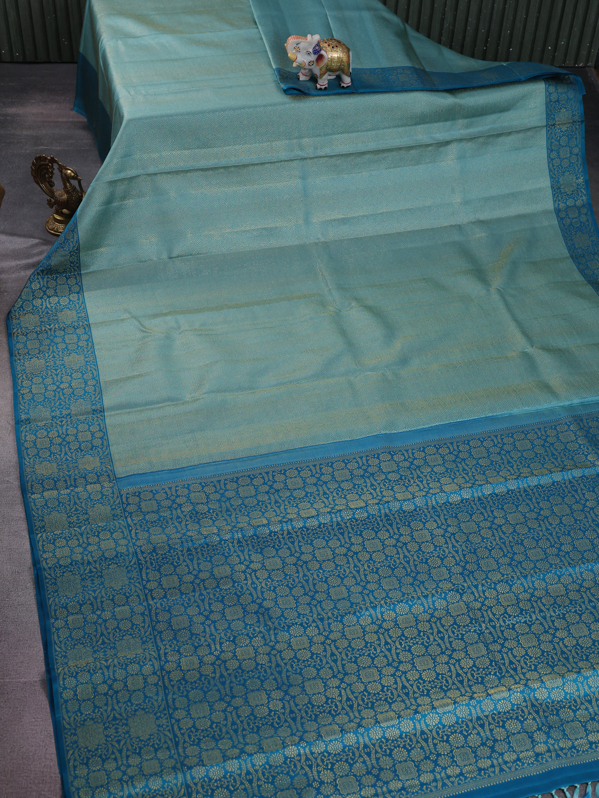 Teal Blue Kanchipuram Silk Saree