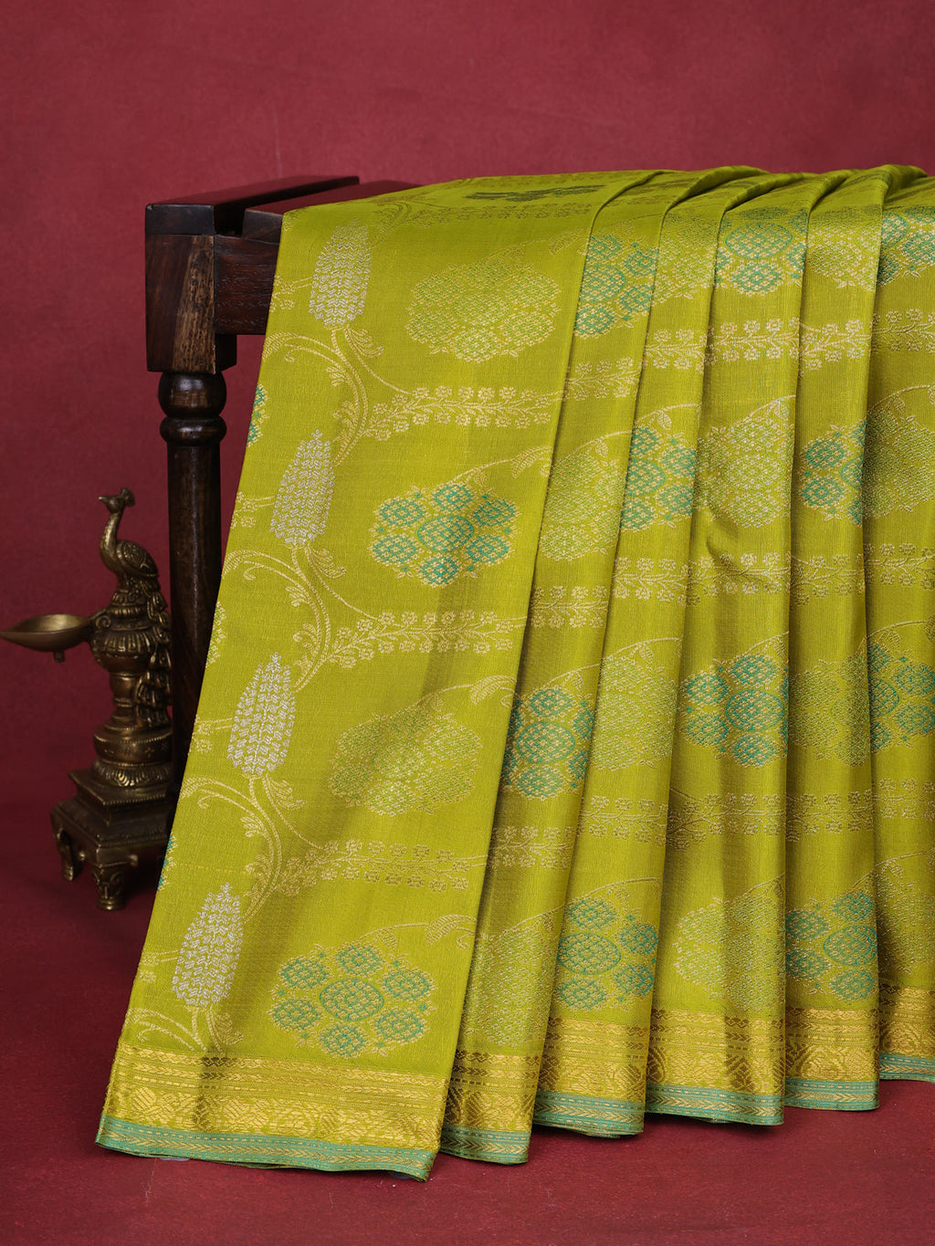 Lime Green Kanchipuram Silk Saree
