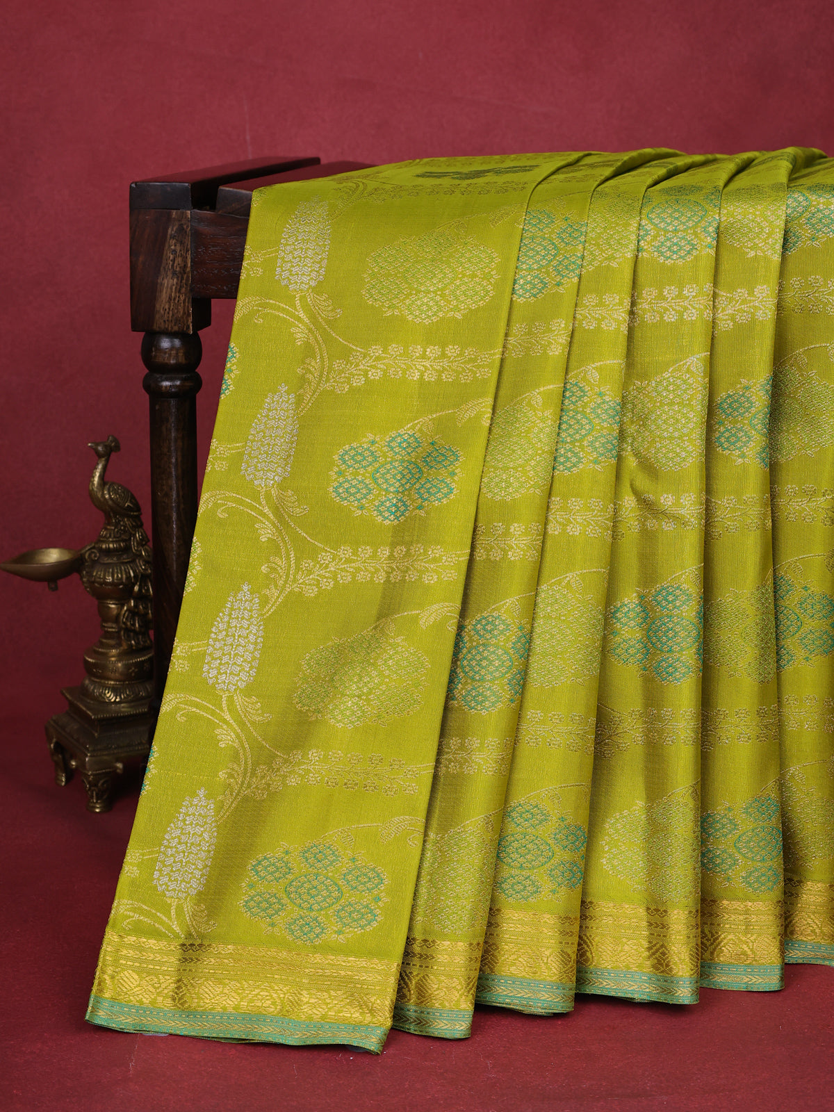 Lime Green Kanchipuram Silk Saree