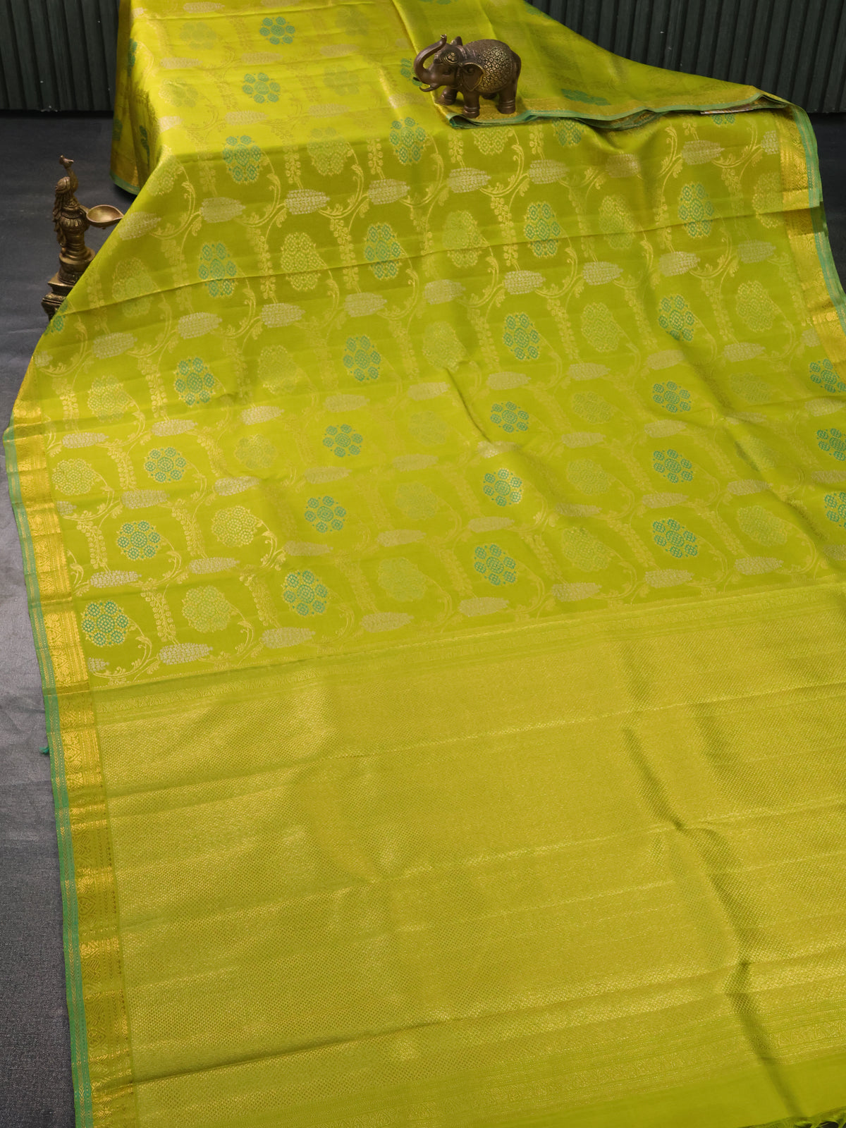 Lime Green Kanchipuram Silk Saree