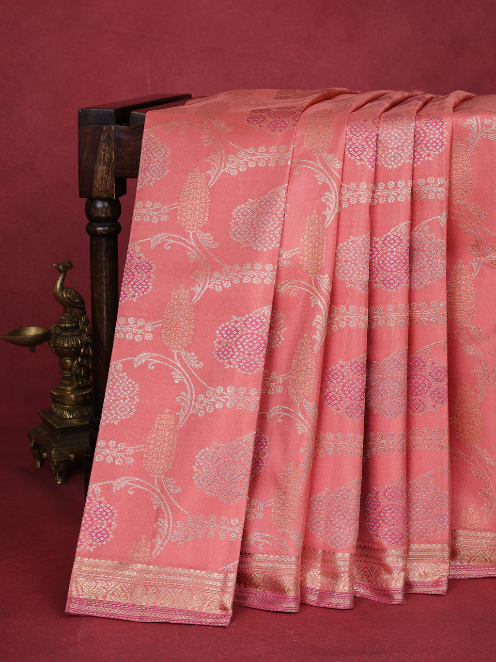 Peach Pink Kanchipuram Silk Saree