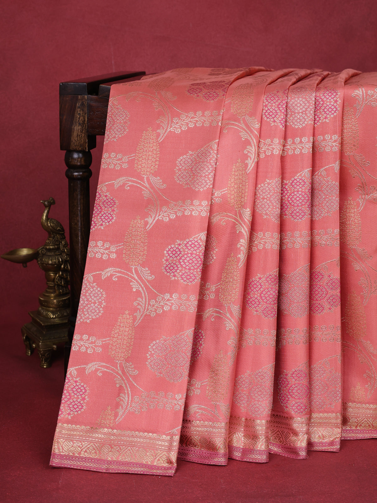 Peach Pink Kanchipuram Silk Saree