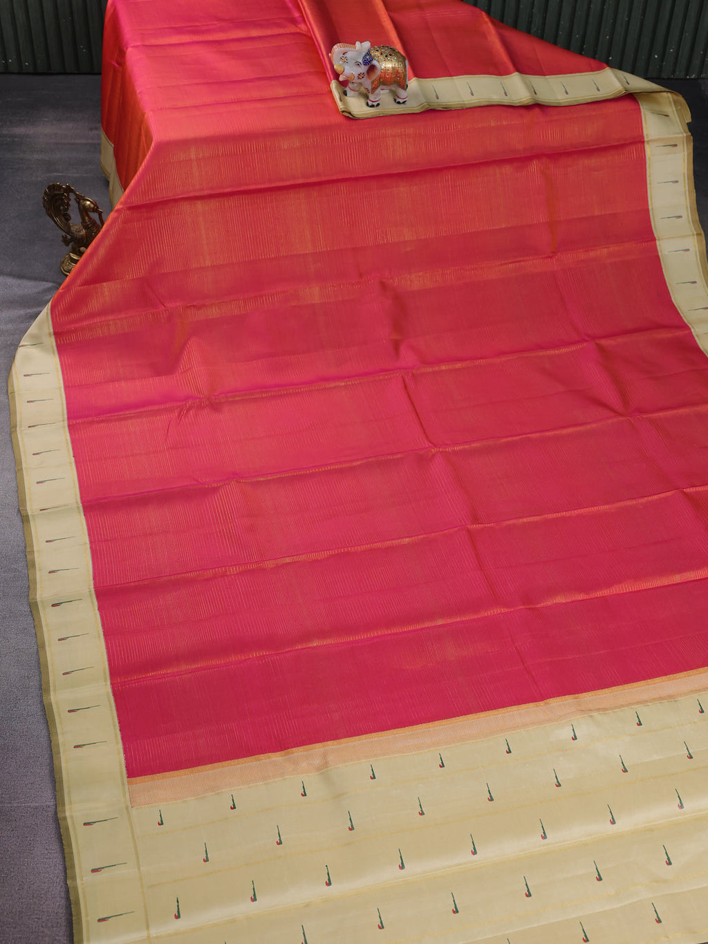 Peach Orange -Cream Kanchipuram Silk Saree