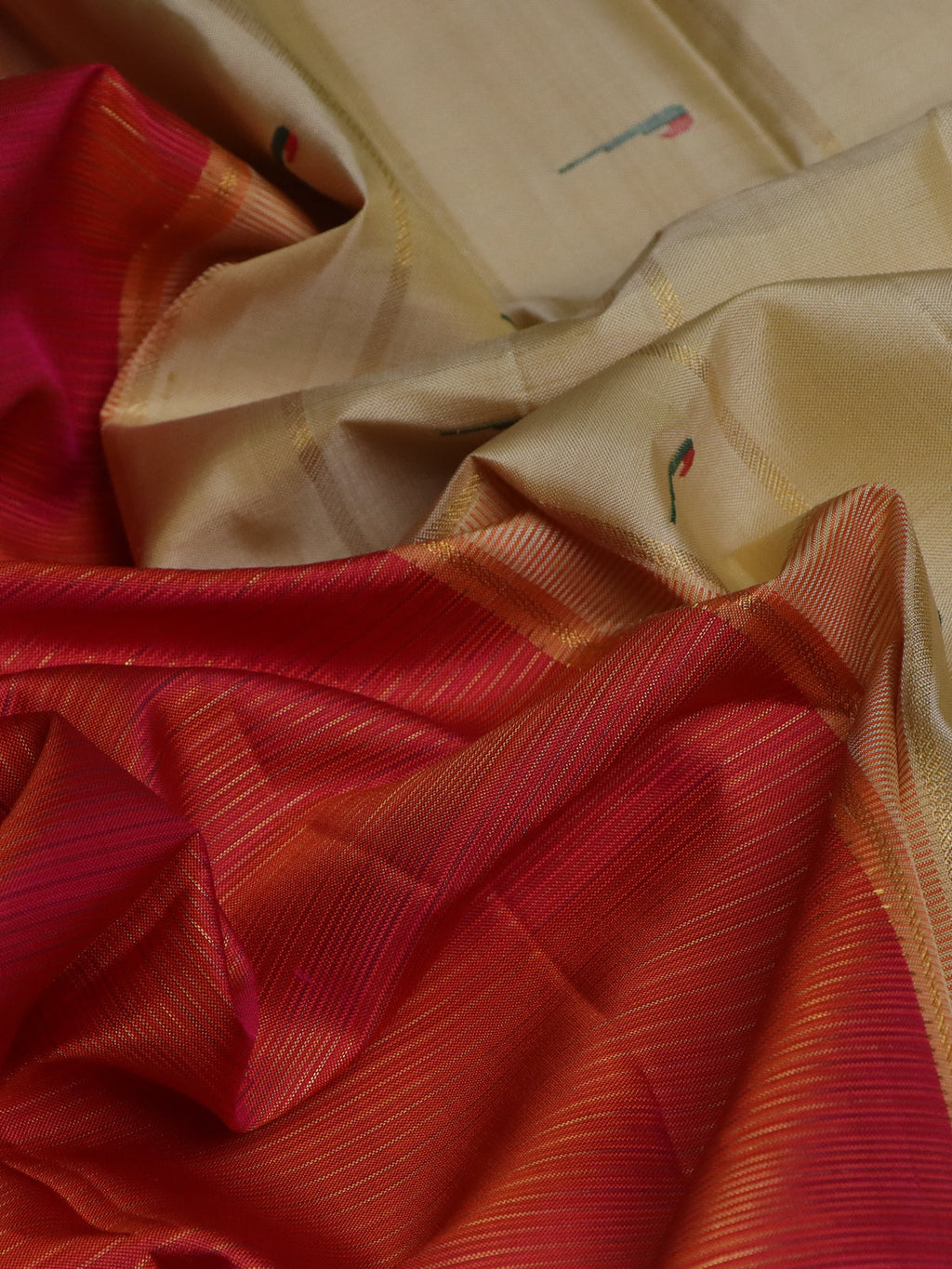 Peach Orange -Cream Kanchipuram Silk Saree