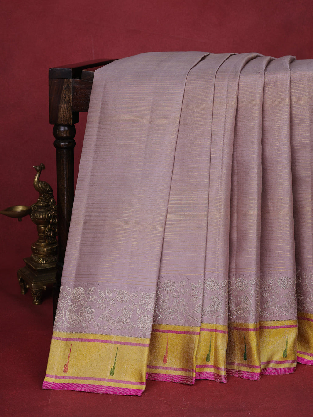 Pastel Pink -Yellow Kanchipuram Silk Saree