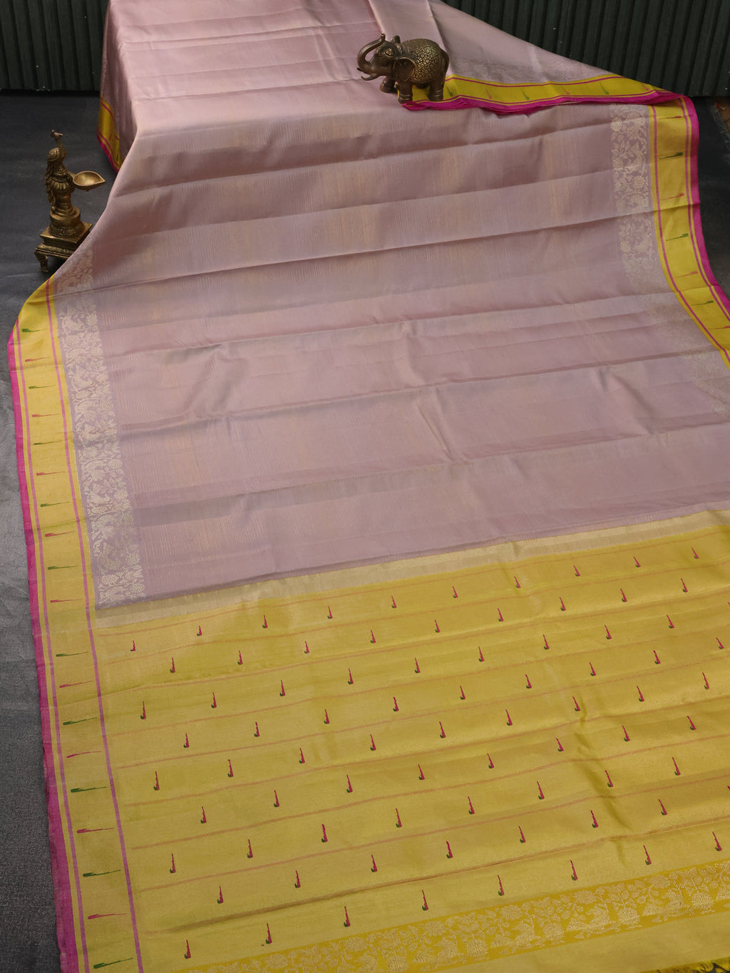 Pastel Pink -Yellow Kanchipuram Silk Saree