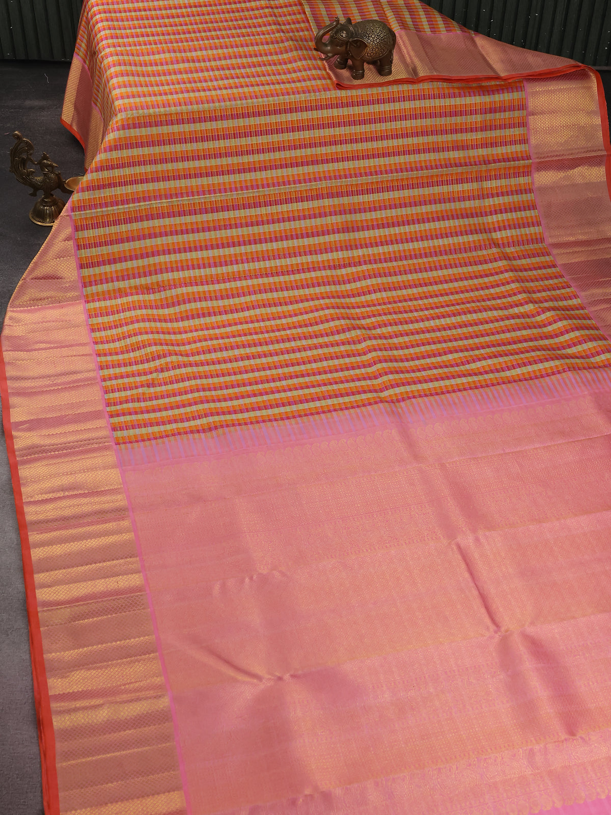 Peach Orange Kanchipuram Silk Saree