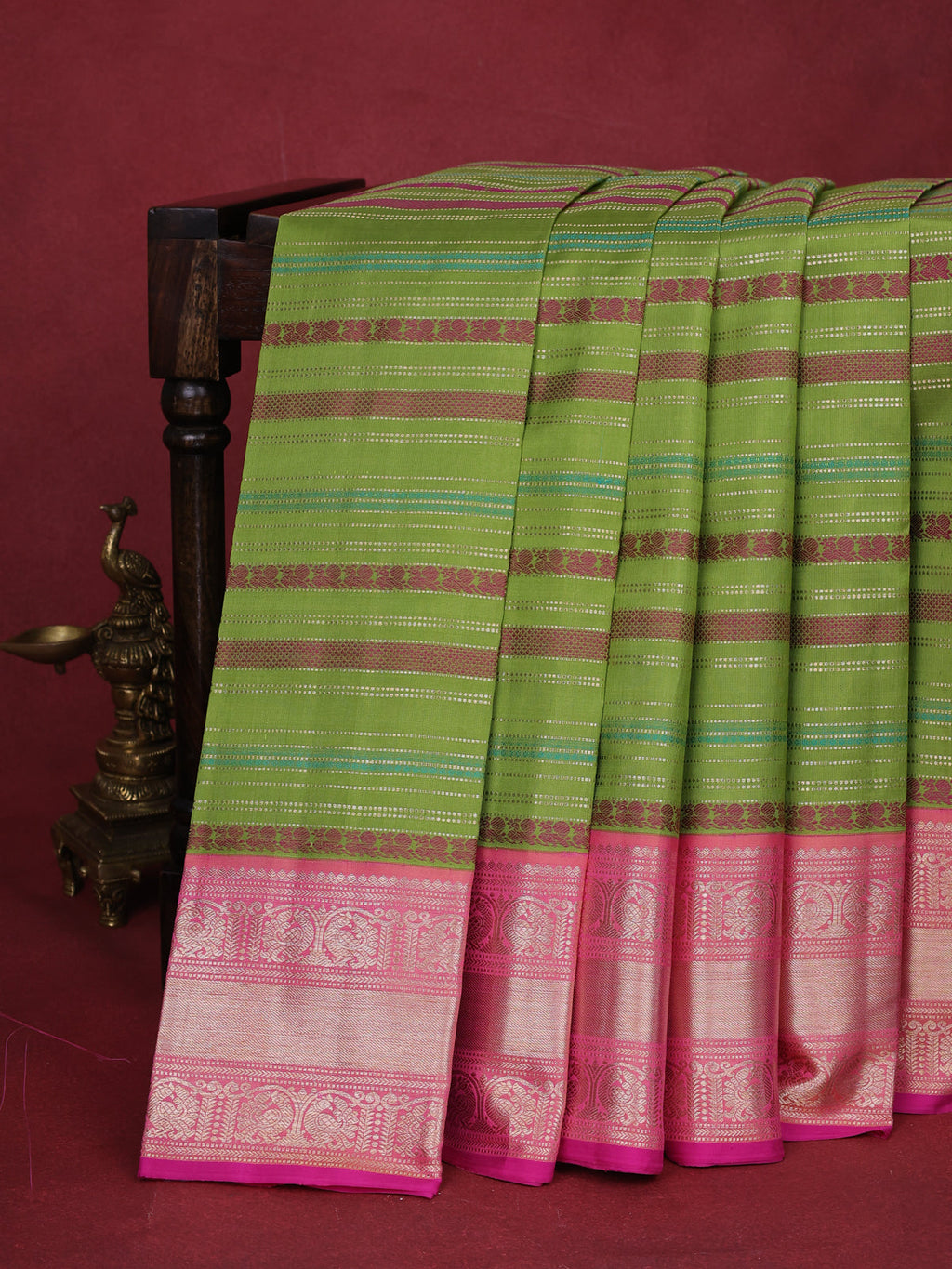 Light Green-Pink Kanchipuram Silk Saree