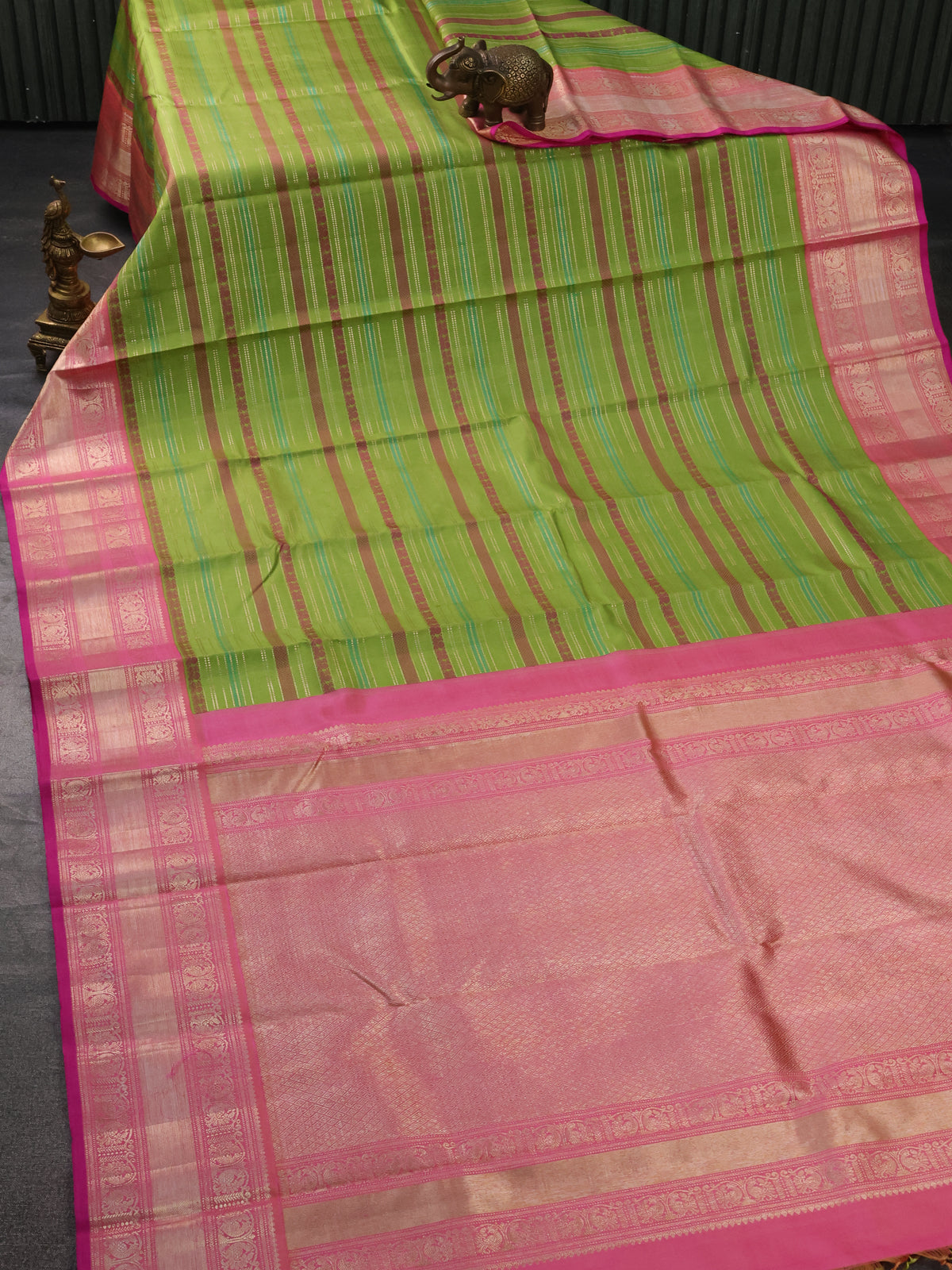 Light Green-Pink Kanchipuram Silk Saree