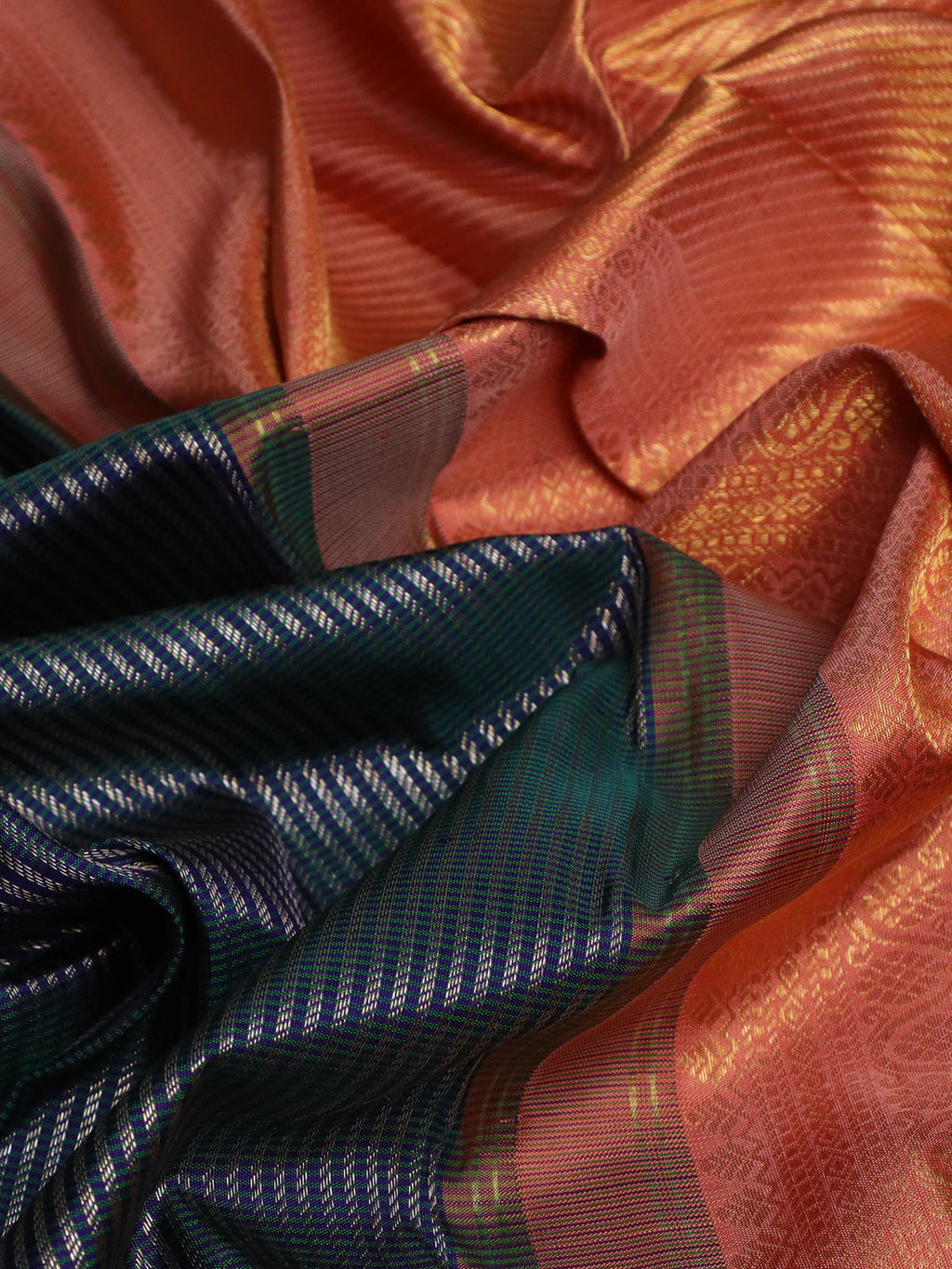 Peacock Blue-Peach Kanchipuram Silk Saree