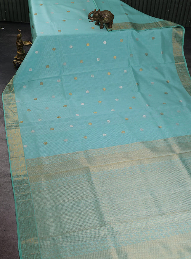 Teal Blue Pure Kanchipuram Kota Saree