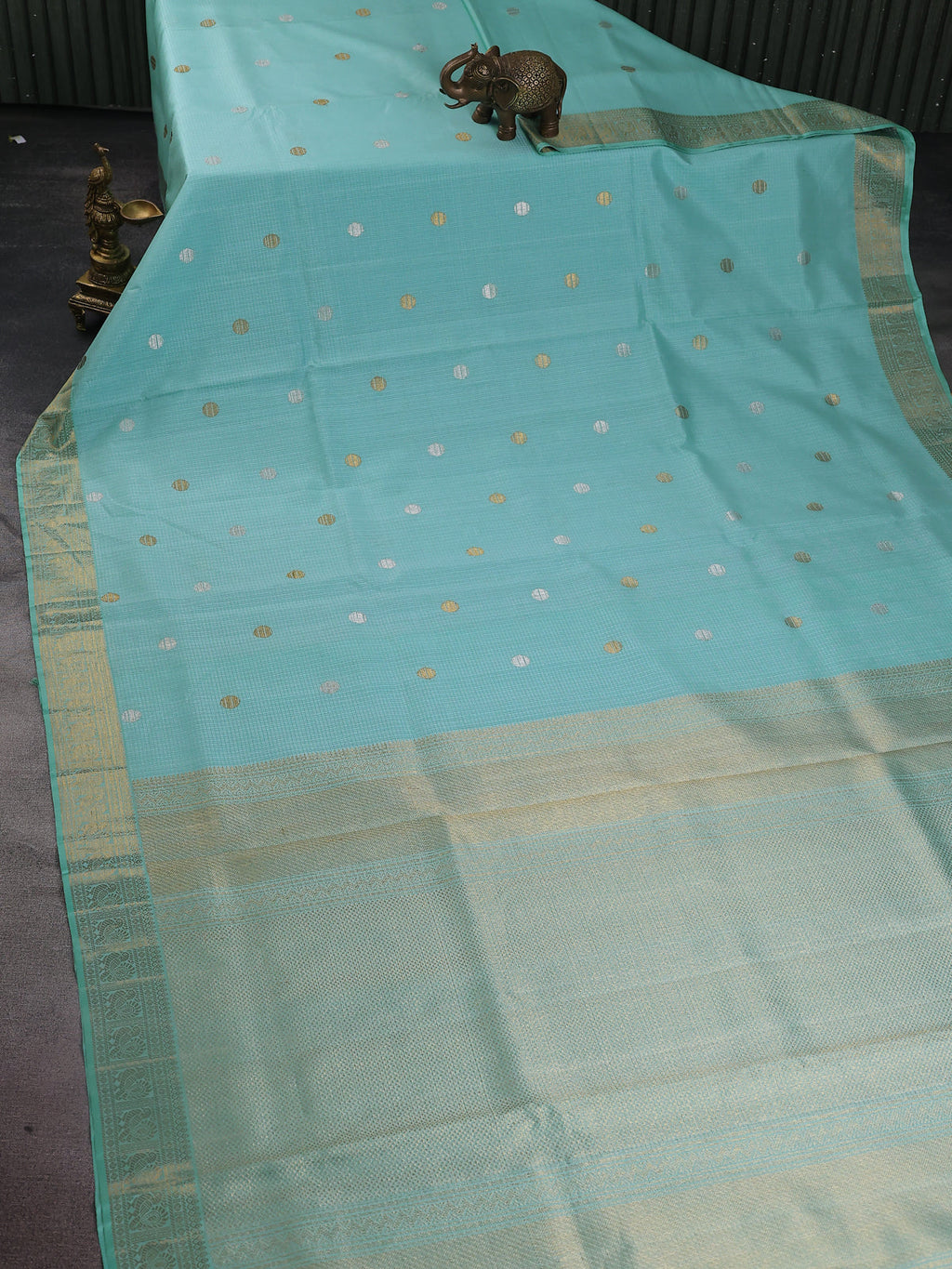 Teal Blue Pure Kanchipuram Kota Saree