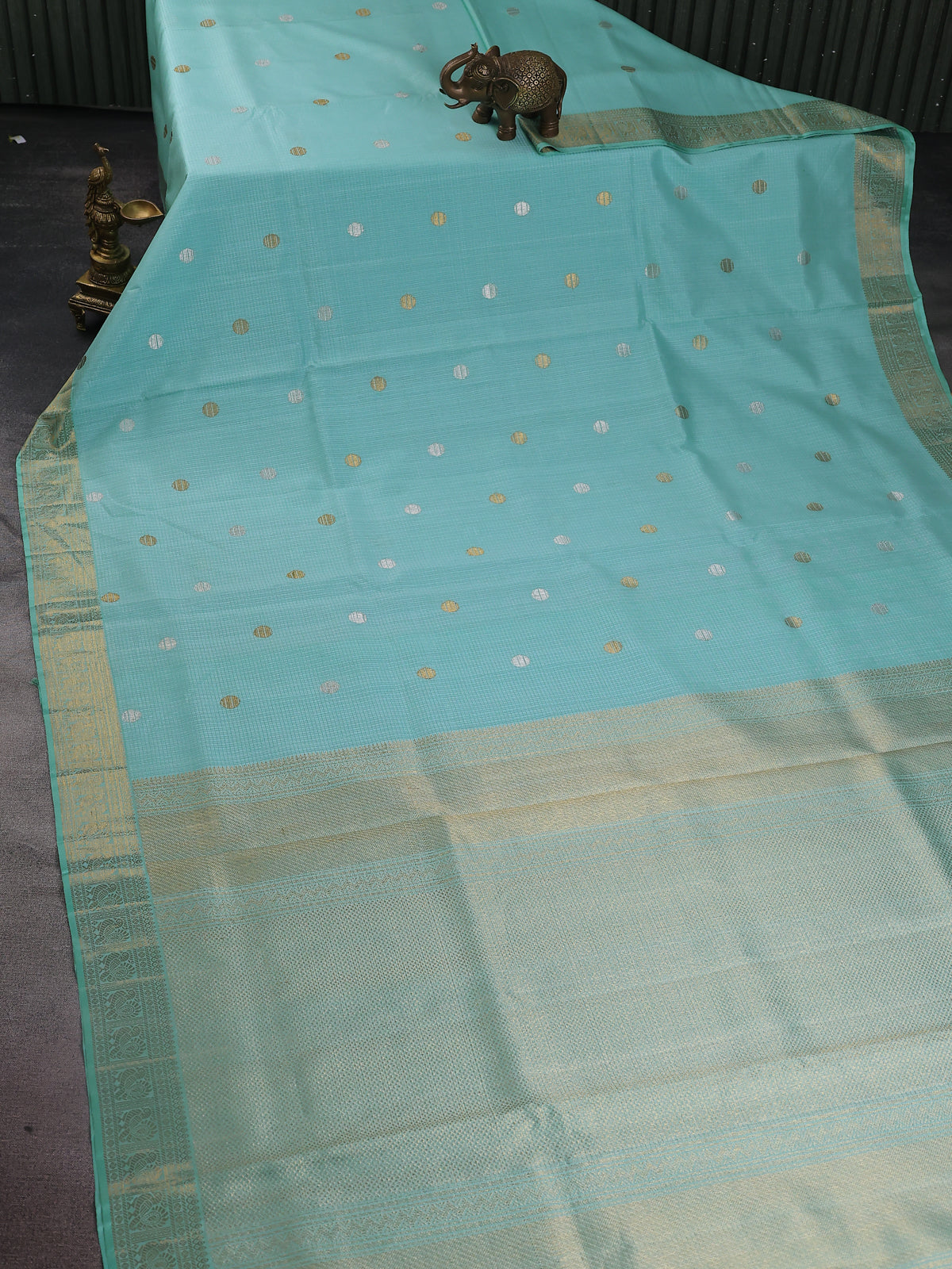 Teal Blue Pure Kanchipuram Kota Saree
