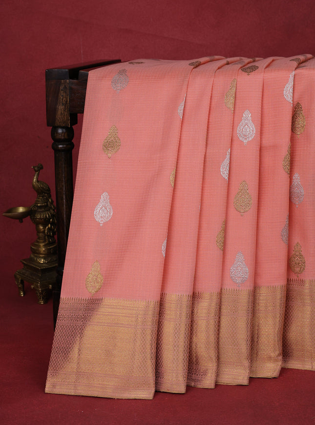 Peach Shade Pure Kanchipuram Kota Saree