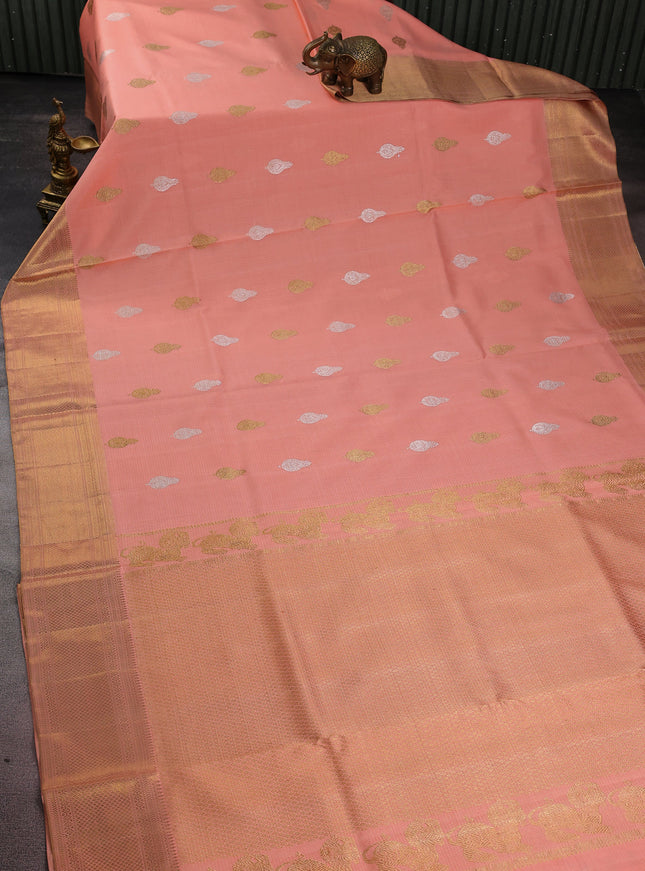 Peach Shade Pure Kanchipuram Kota Saree