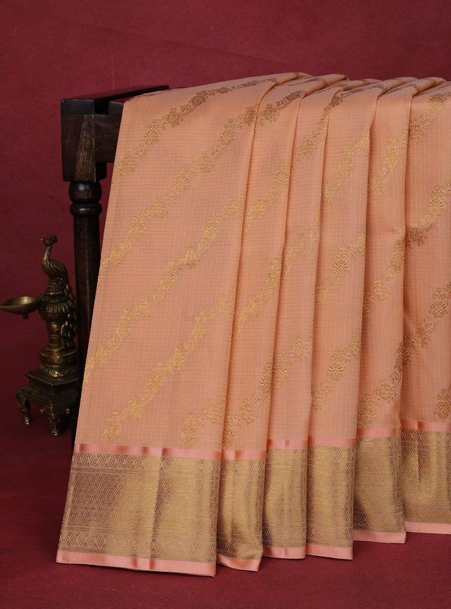 Peach Orange Pure Kanchipuram Kota Saree