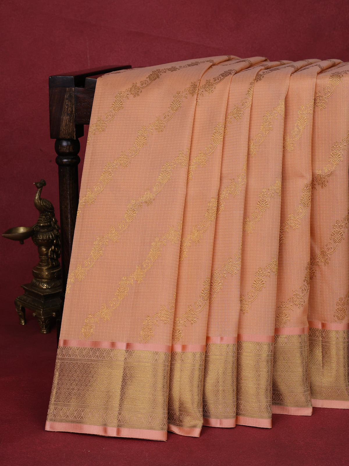 Peach Orange Pure Kanchipuram Kota Saree