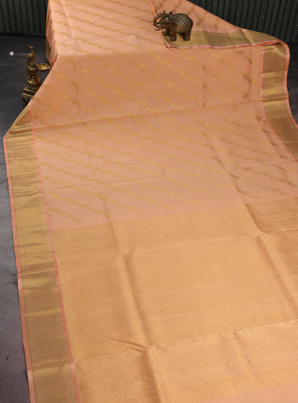 Peach Orange Pure Kanchipuram Kota Saree