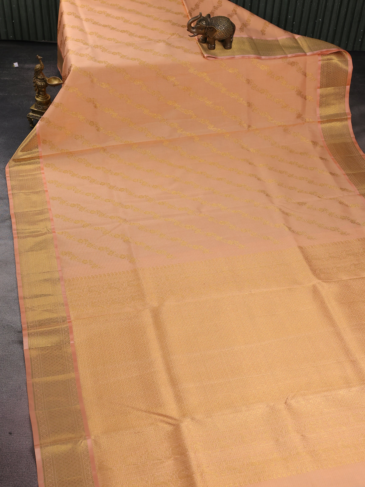 Peach Orange Pure Kanchipuram Kota Saree