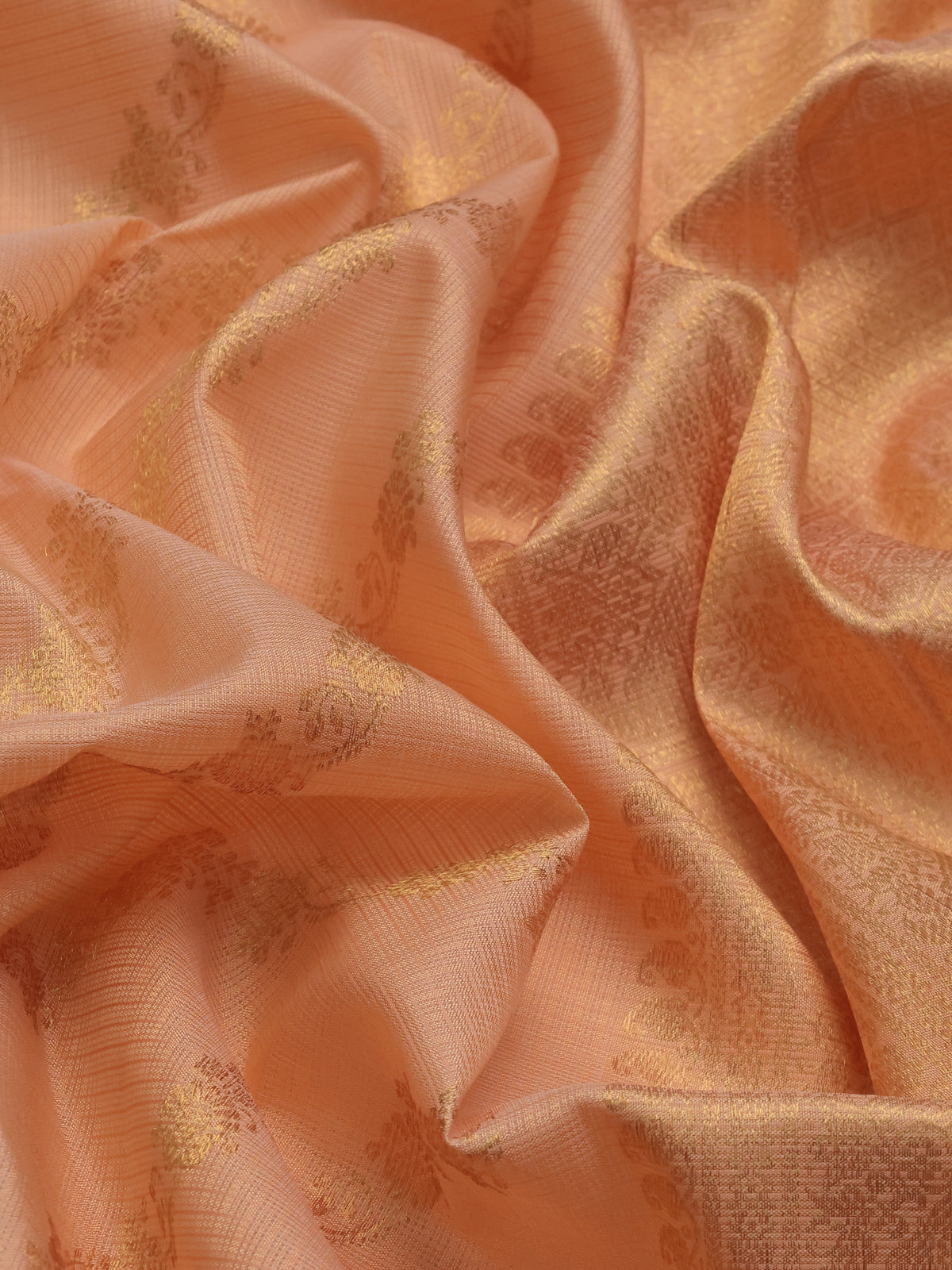 Peach Orange Pure Kanchipuram Kota Saree