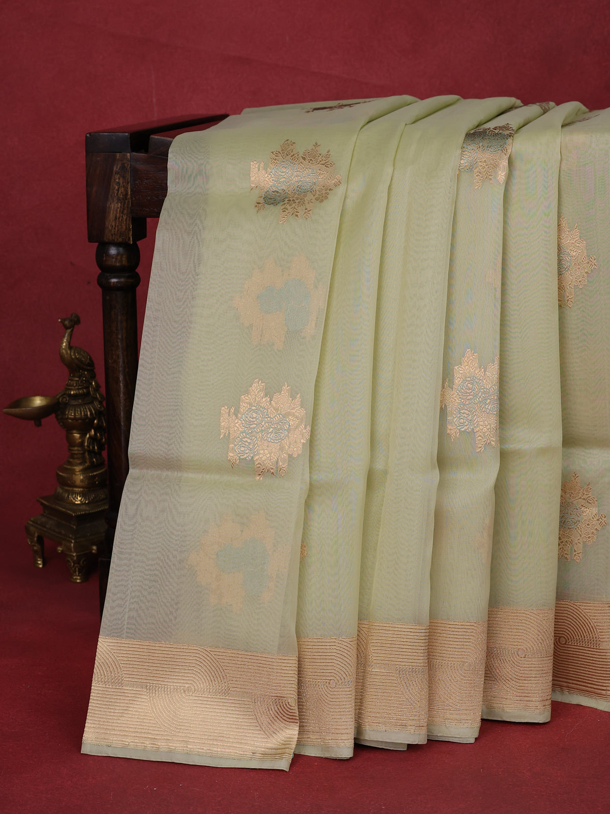 Pista Green Banarasi Kora Saree