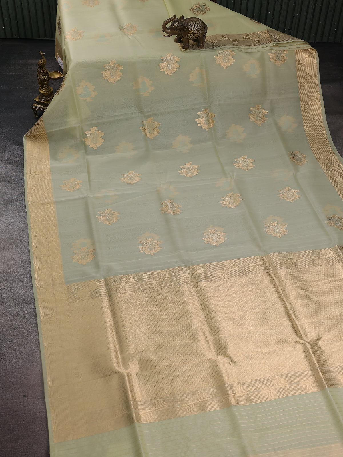 Pista Green Banarasi Kora Saree