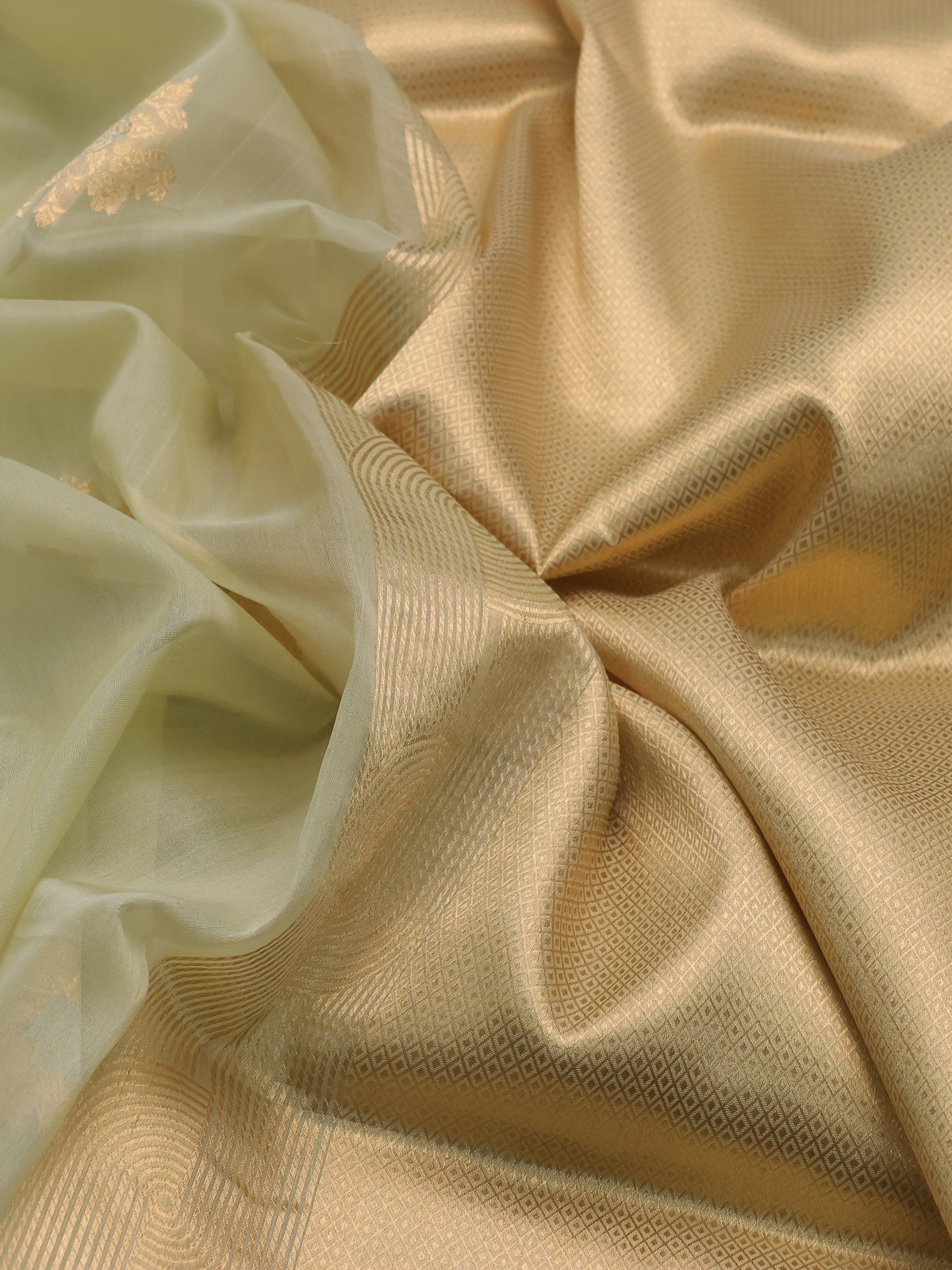 Pista Green Banarasi Kora Saree