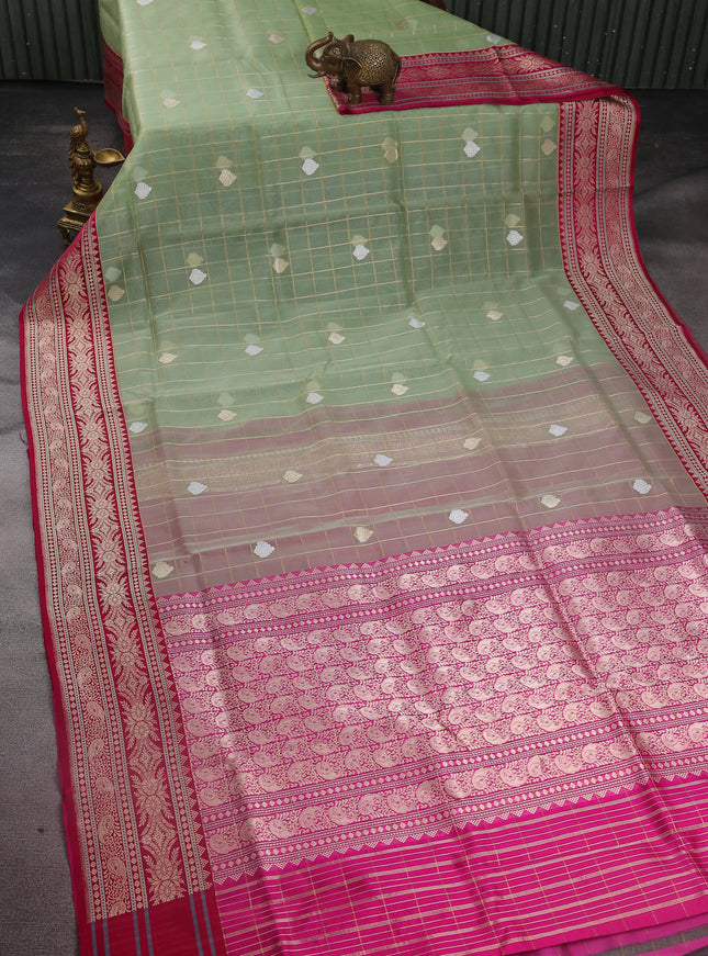 Pastel Green-Pink Banarasi Kora Saree