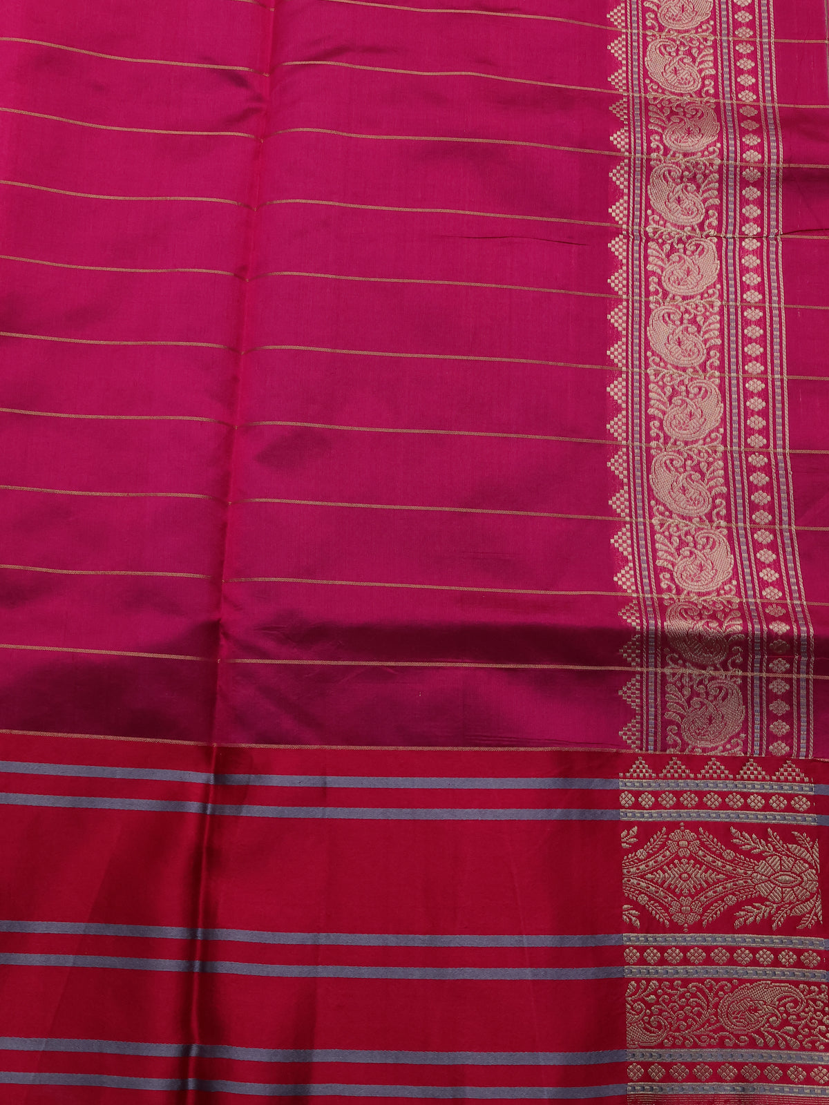 Pastel Green-Pink Banarasi Kora Saree