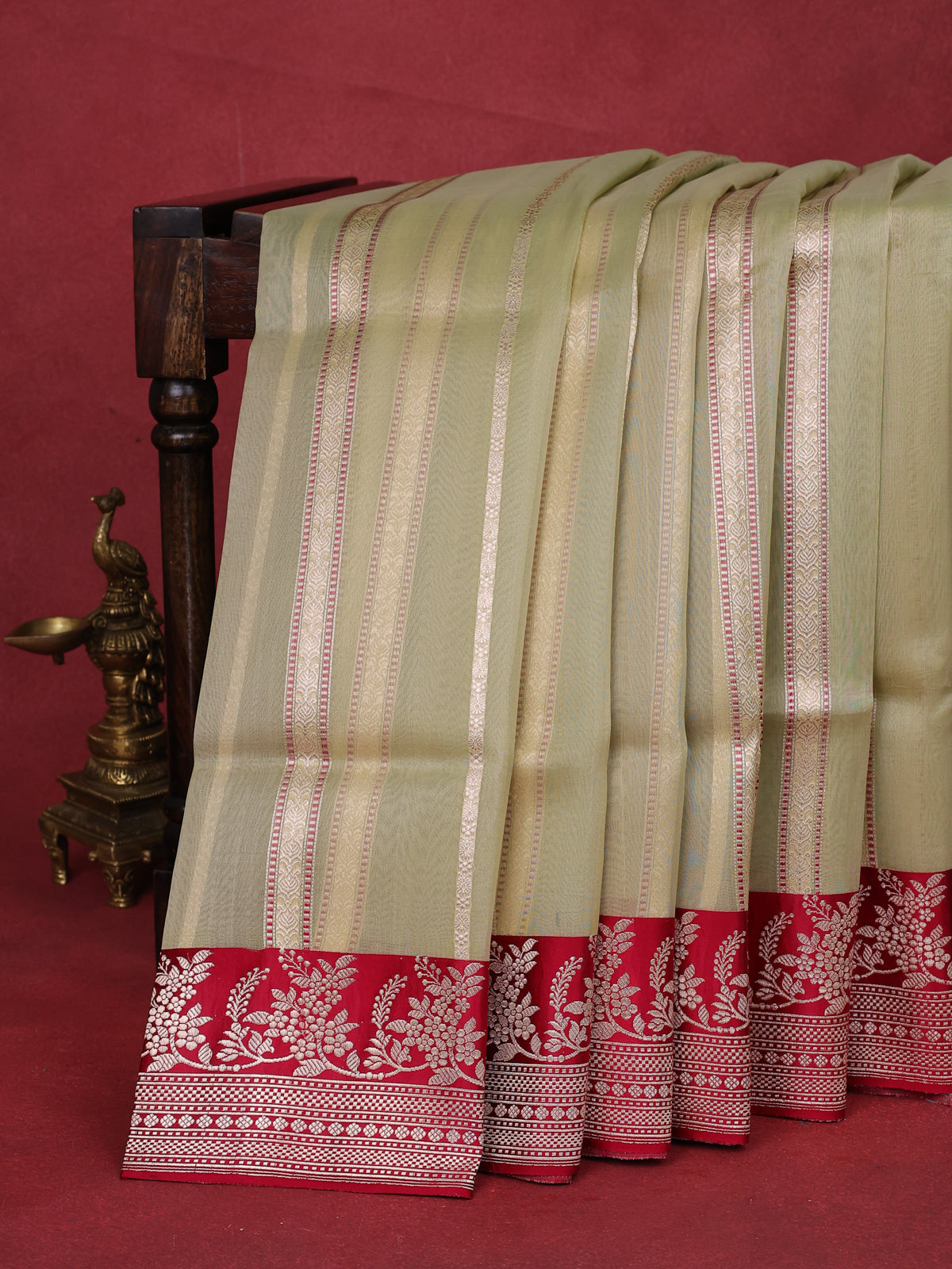Pista Green-Pink Banarasi Kora Saree