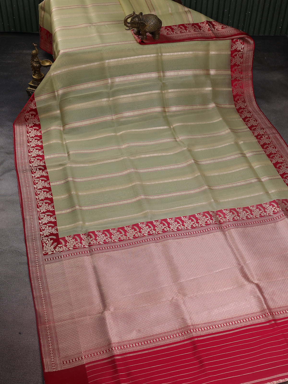 Pista Green-Pink Banarasi Kora Saree